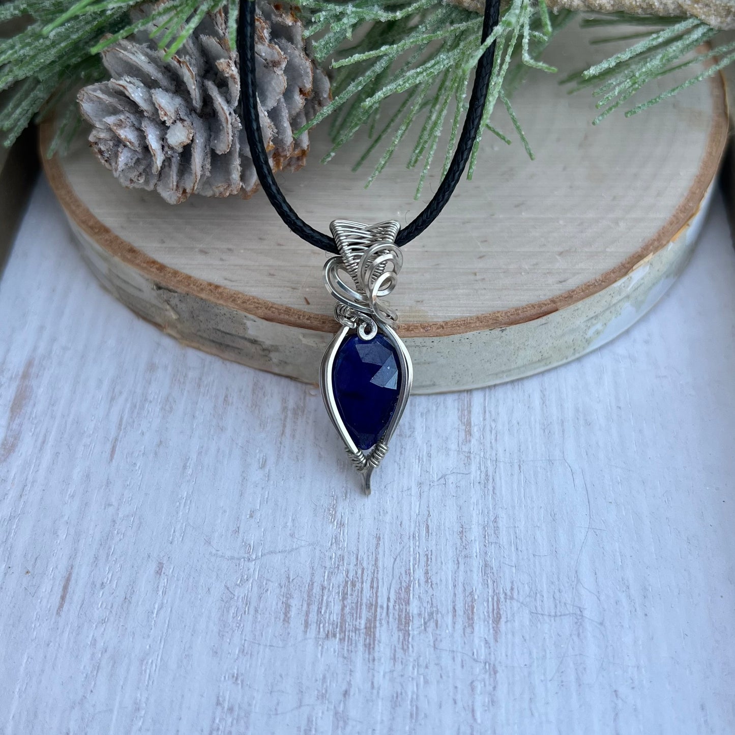 Blue Sapphire Pendant in Argentium Silver