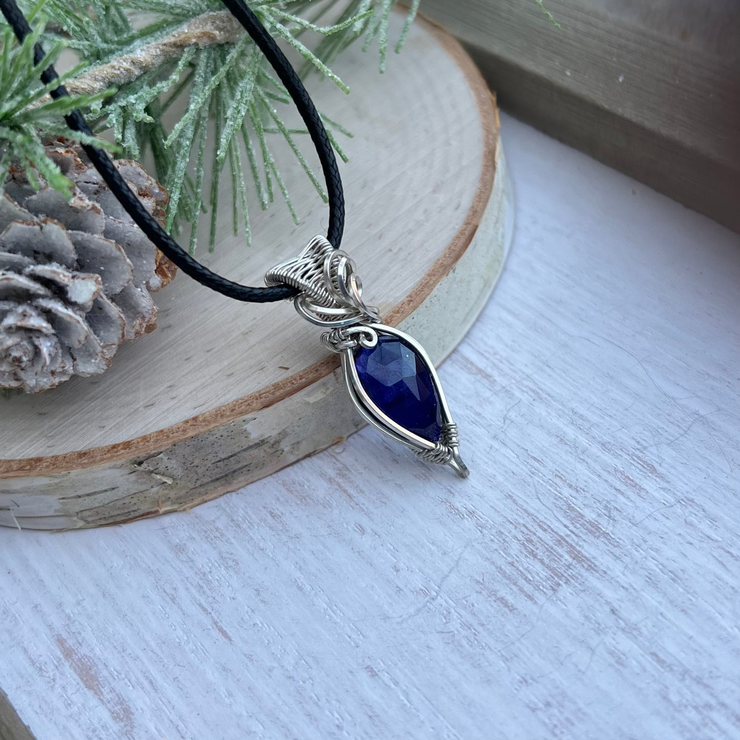 Blue Sapphire Pendant in Argentium Silver