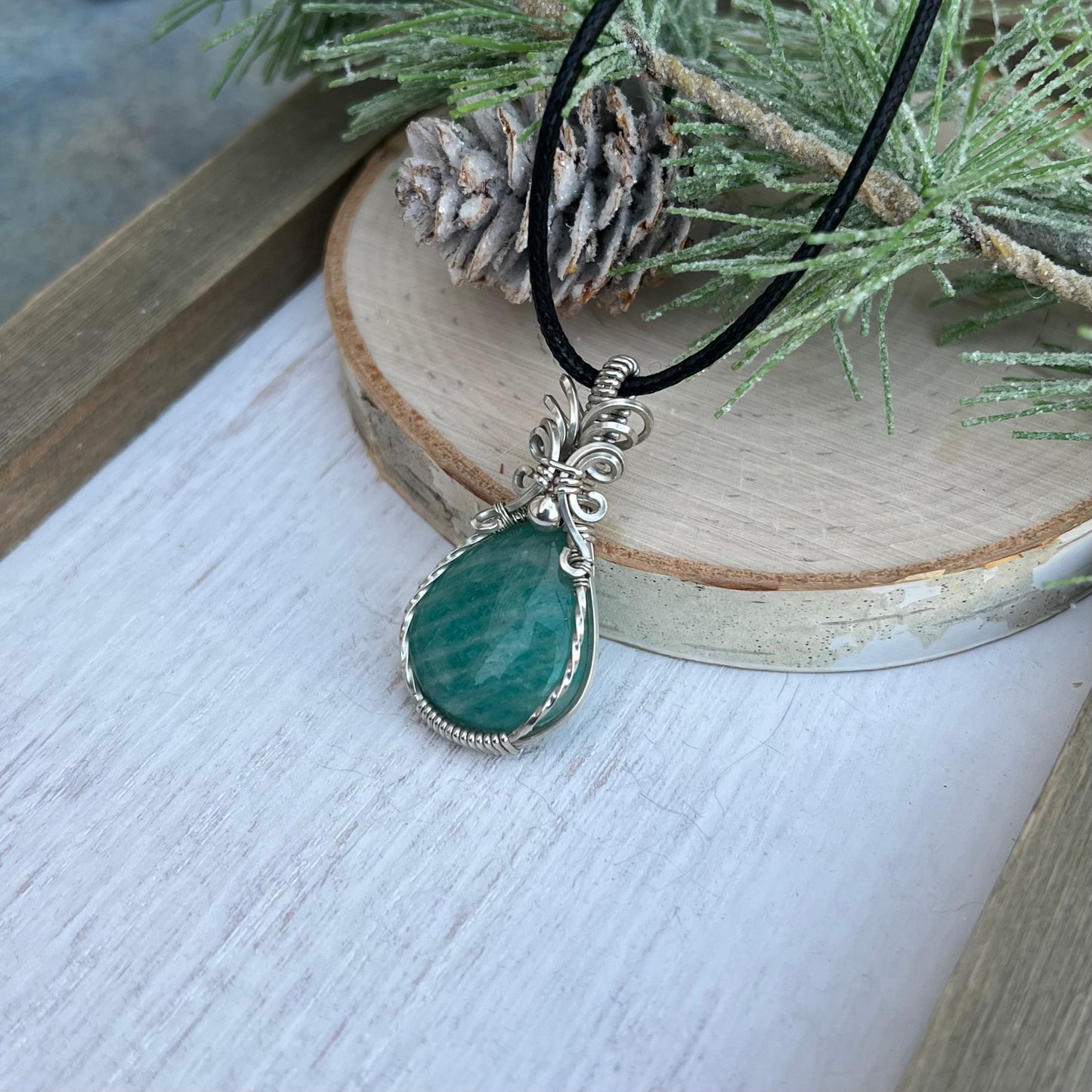Amazonite Pendant in Argentium Silver