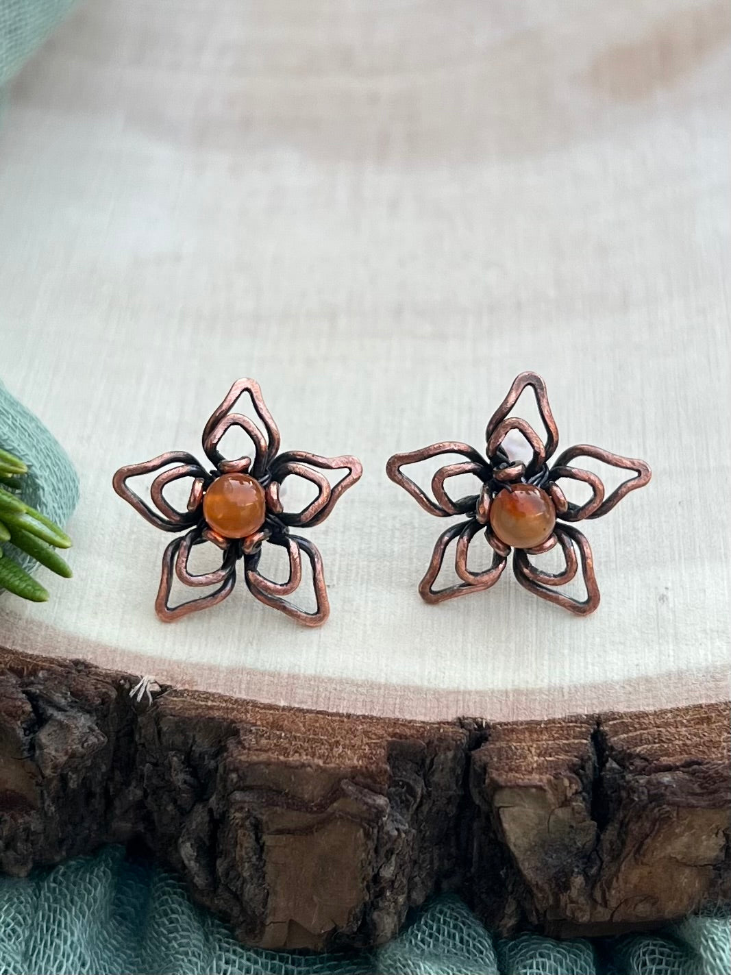Carnelian Flower Stud Earrings