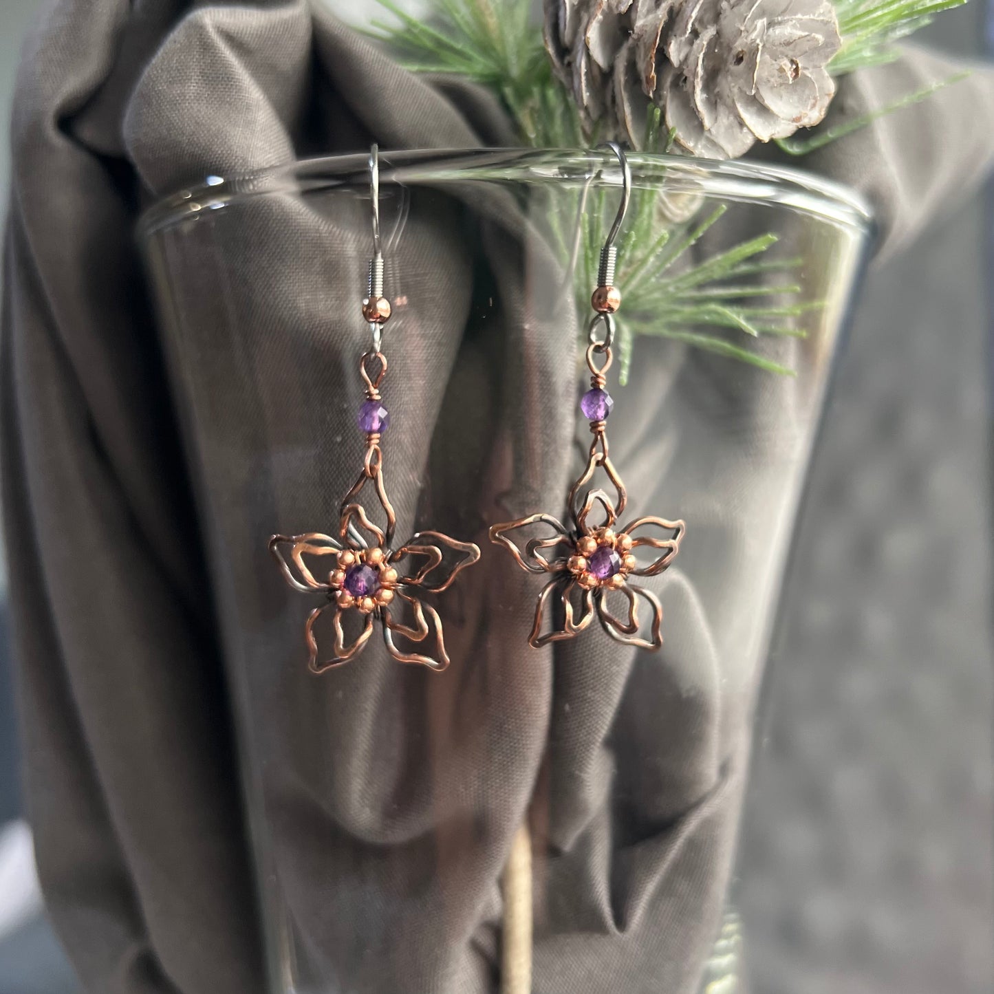 Flower with Amethyst Earrings