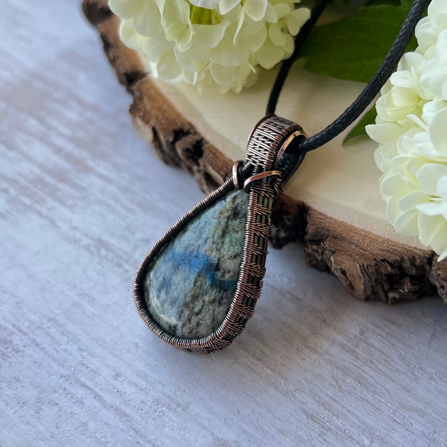K2 Jasper Pendant in antiqued Copper Wire