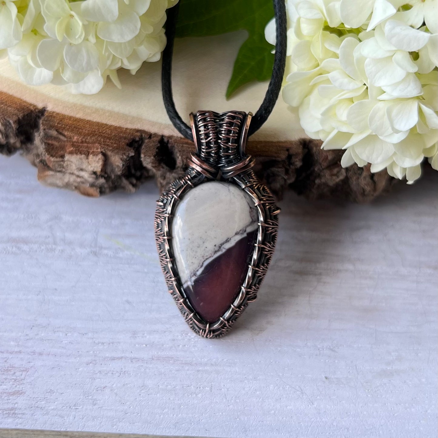 Porcelain Sci-fi Jasper Pendant in antiqued Copper Wire