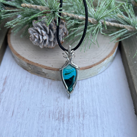 Crisocolla Malachite Pendant in Argentium Silver