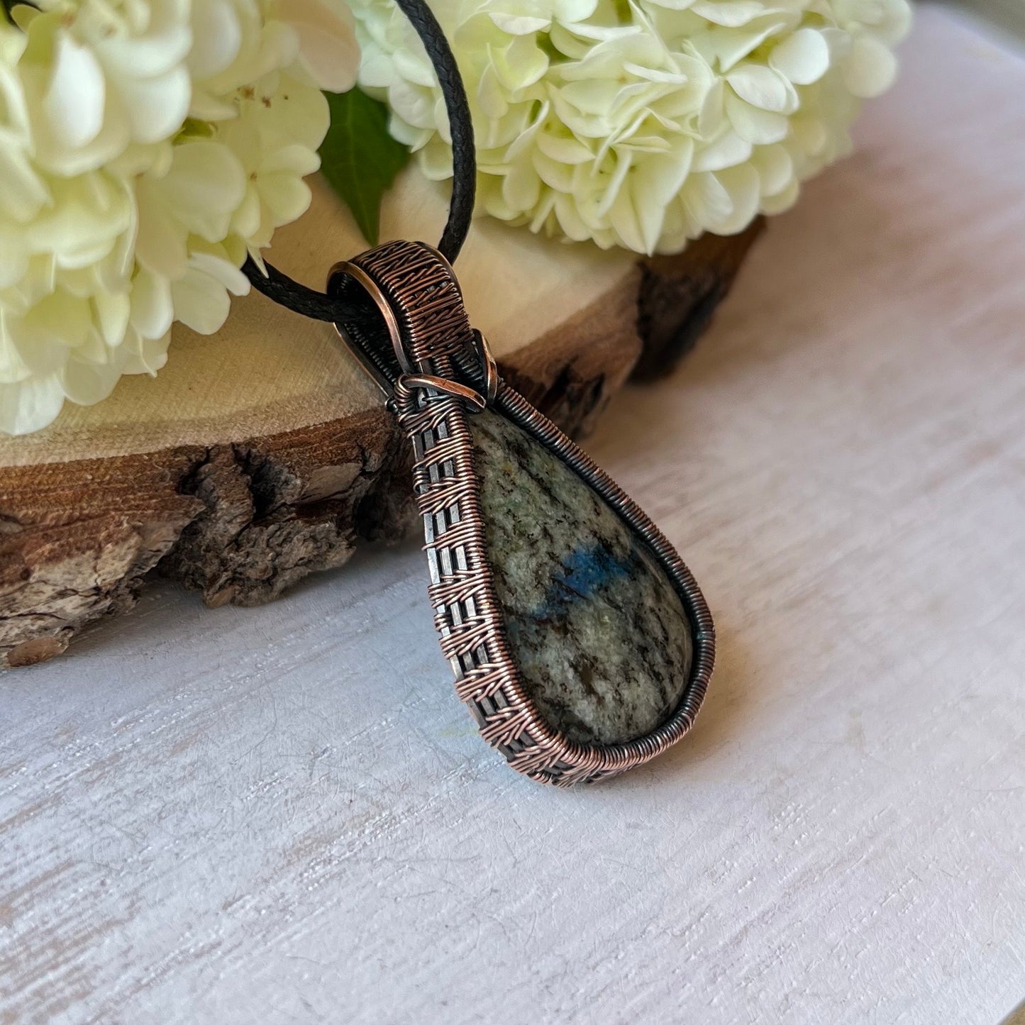 K2 Jasper Pendant in antiqued Copper Wire