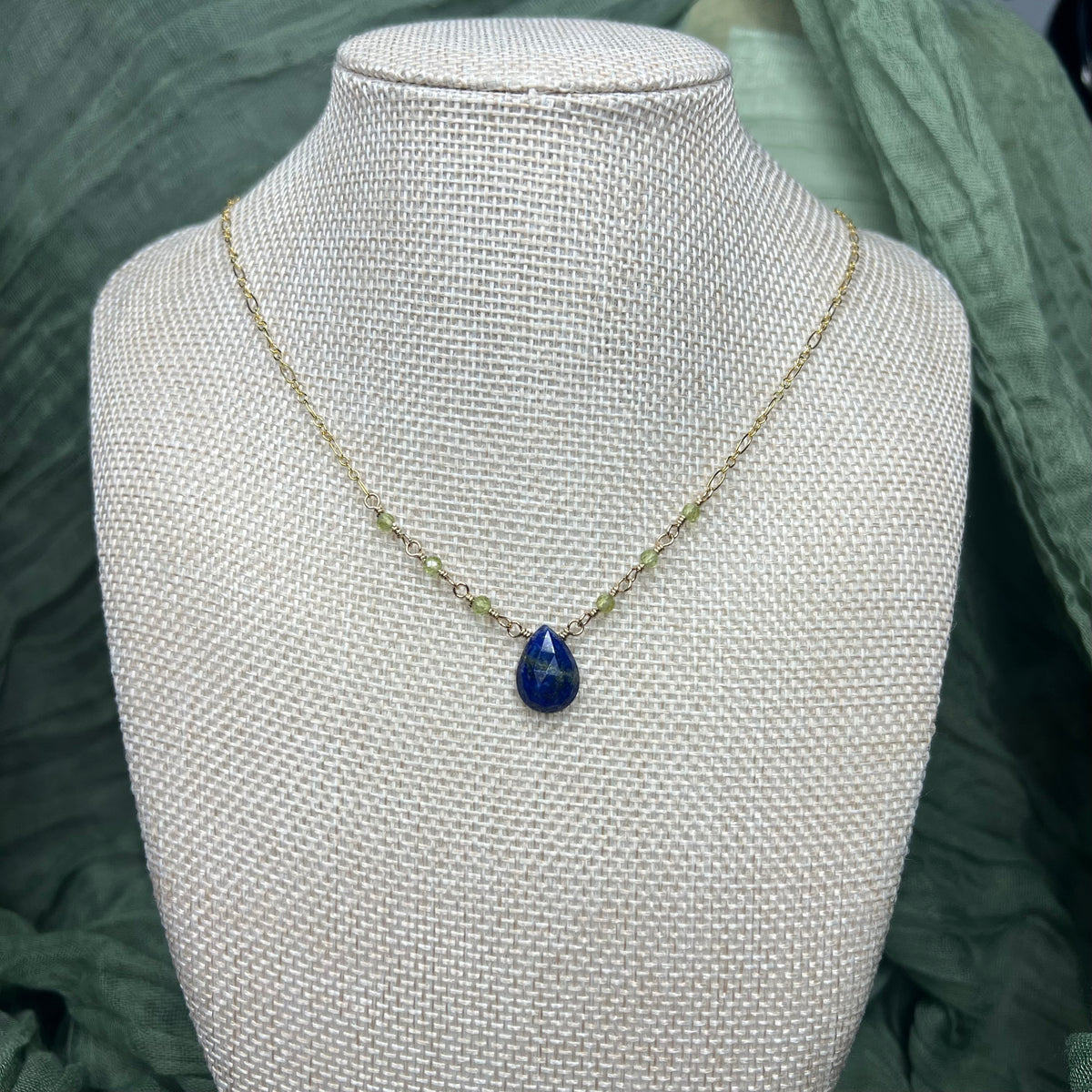 Lapis Lazuli & Peridot Necklace – 17” 14k Gold Filled