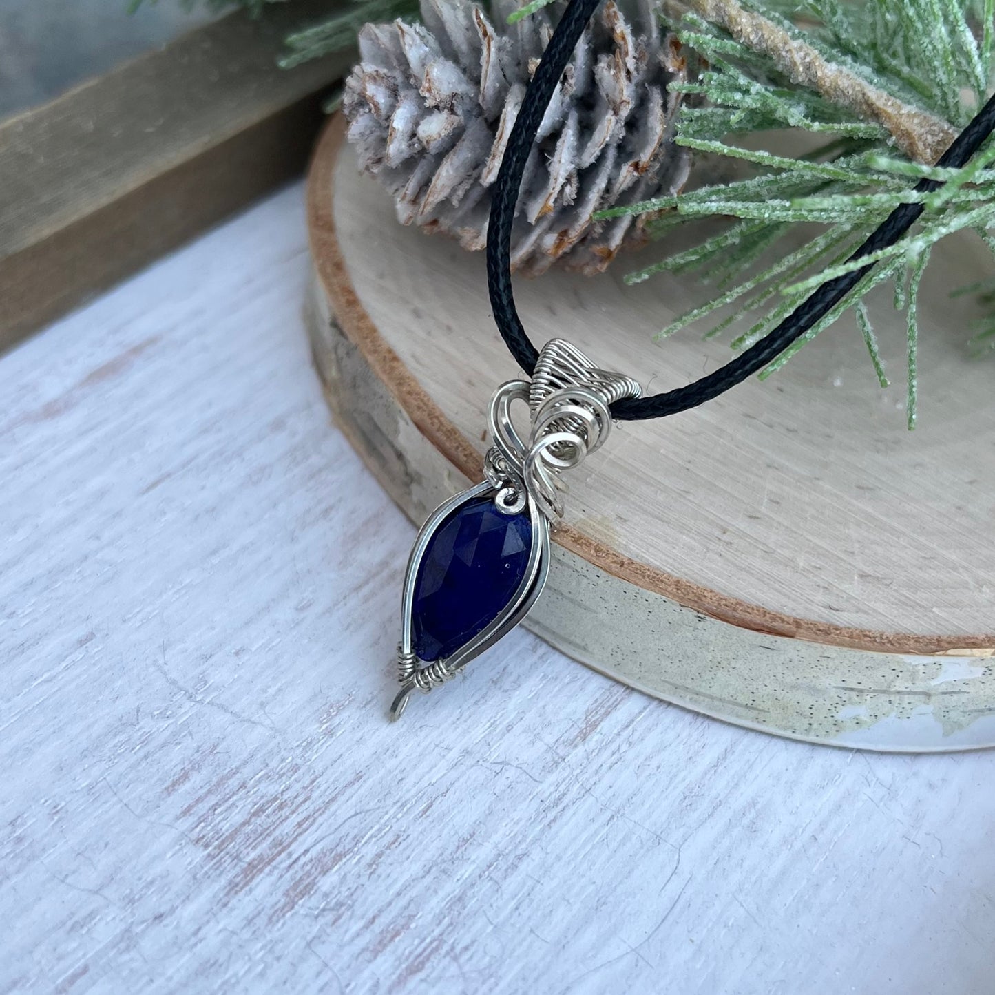 Blue Sapphire Pendant in Argentium Silver