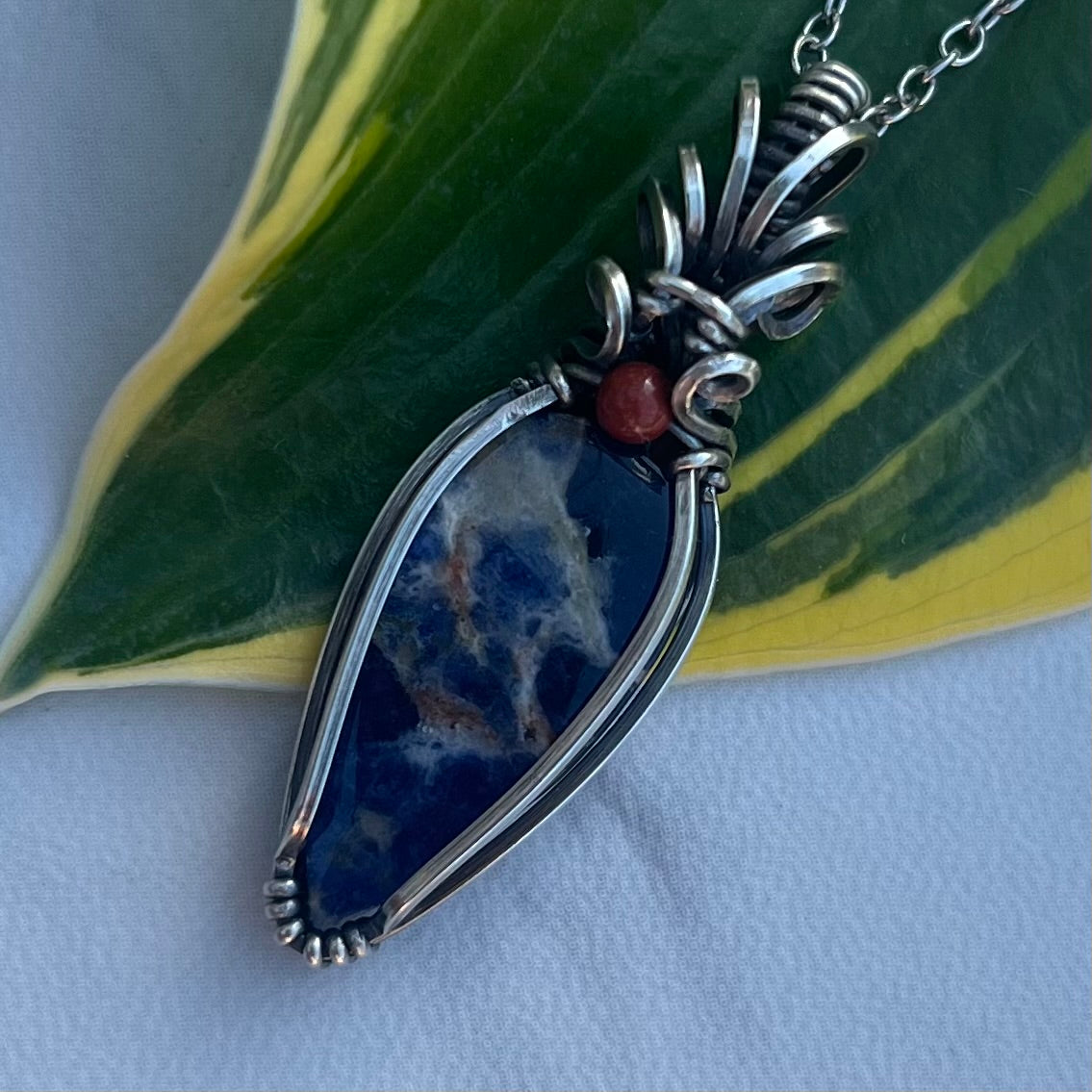Sodalite with Red Jasper in Antiqued Argentium Silver