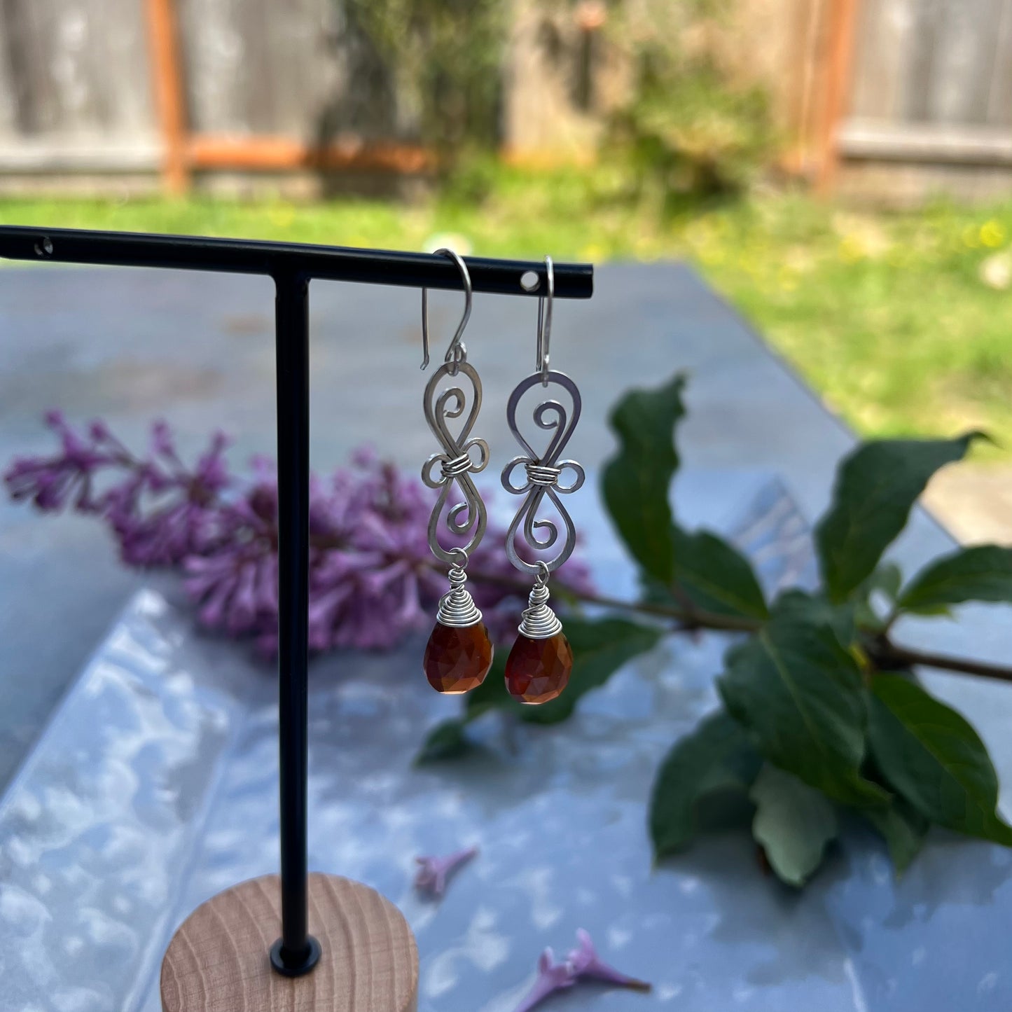 Hessonite Garnet Earrings in Argentium Silver
