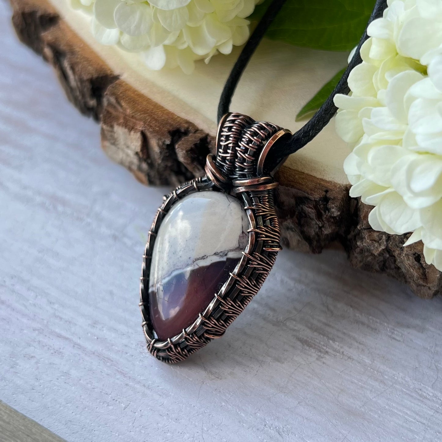Porcelain Sci-fi Jasper Pendant in antiqued Copper Wire