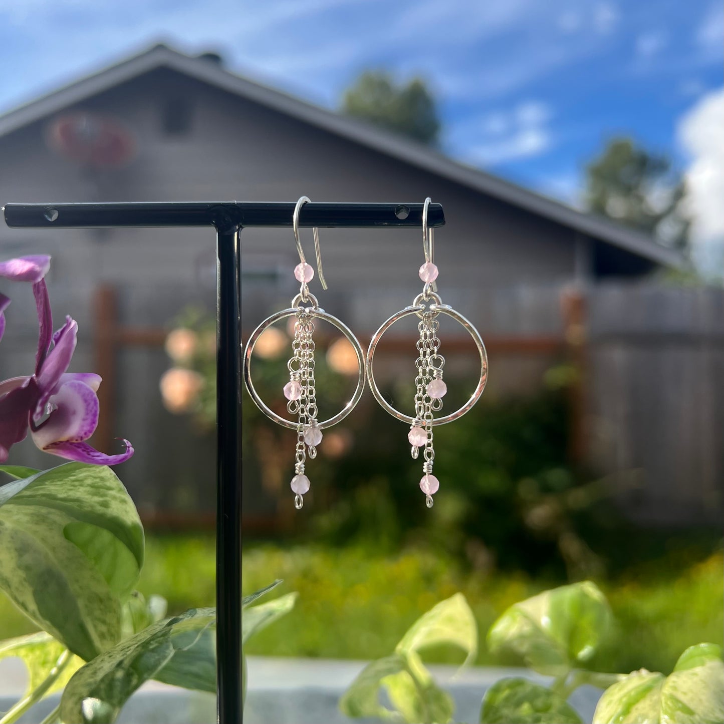 Rose Quartz Earrings in Argentium Silver