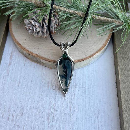 Moss Agate with Green Aventurine Pendant in Argentium Silver