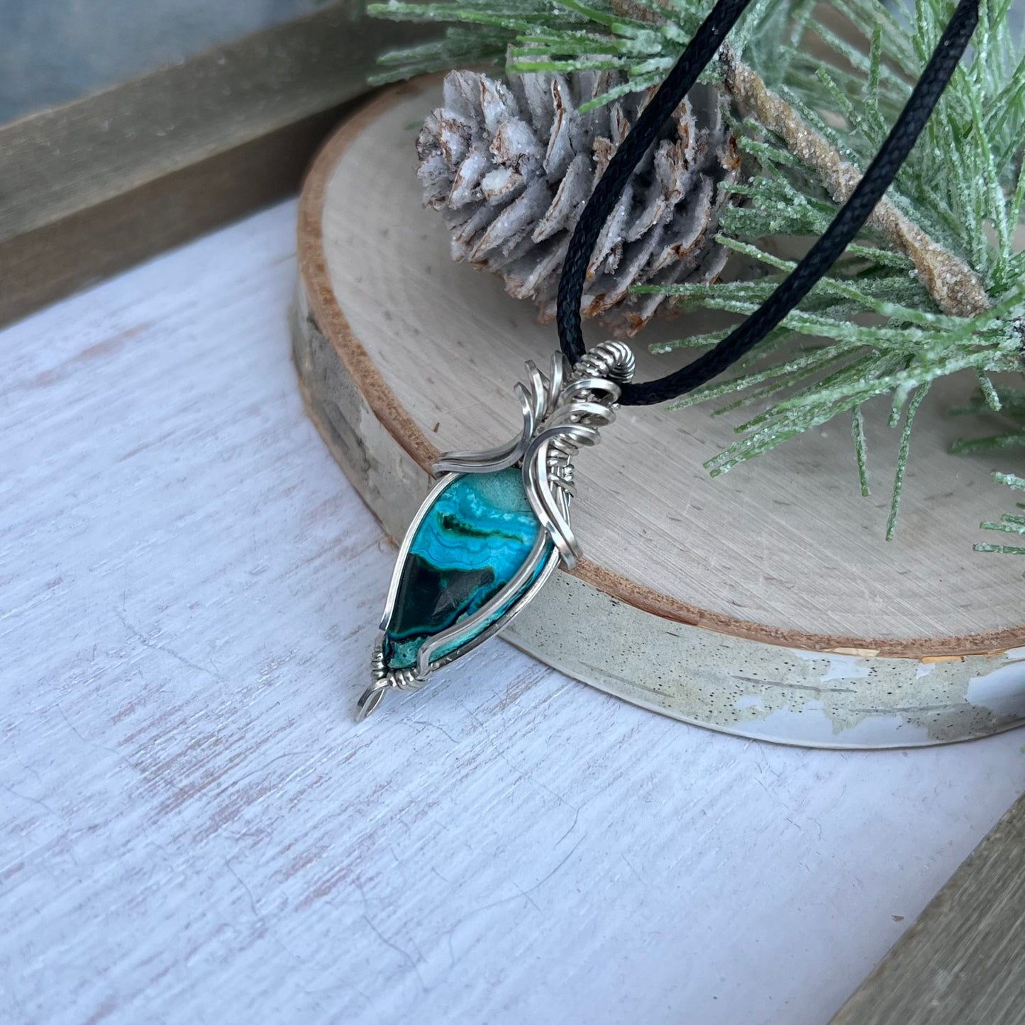 Crisocolla Malachite Pendant in Argentium Silver