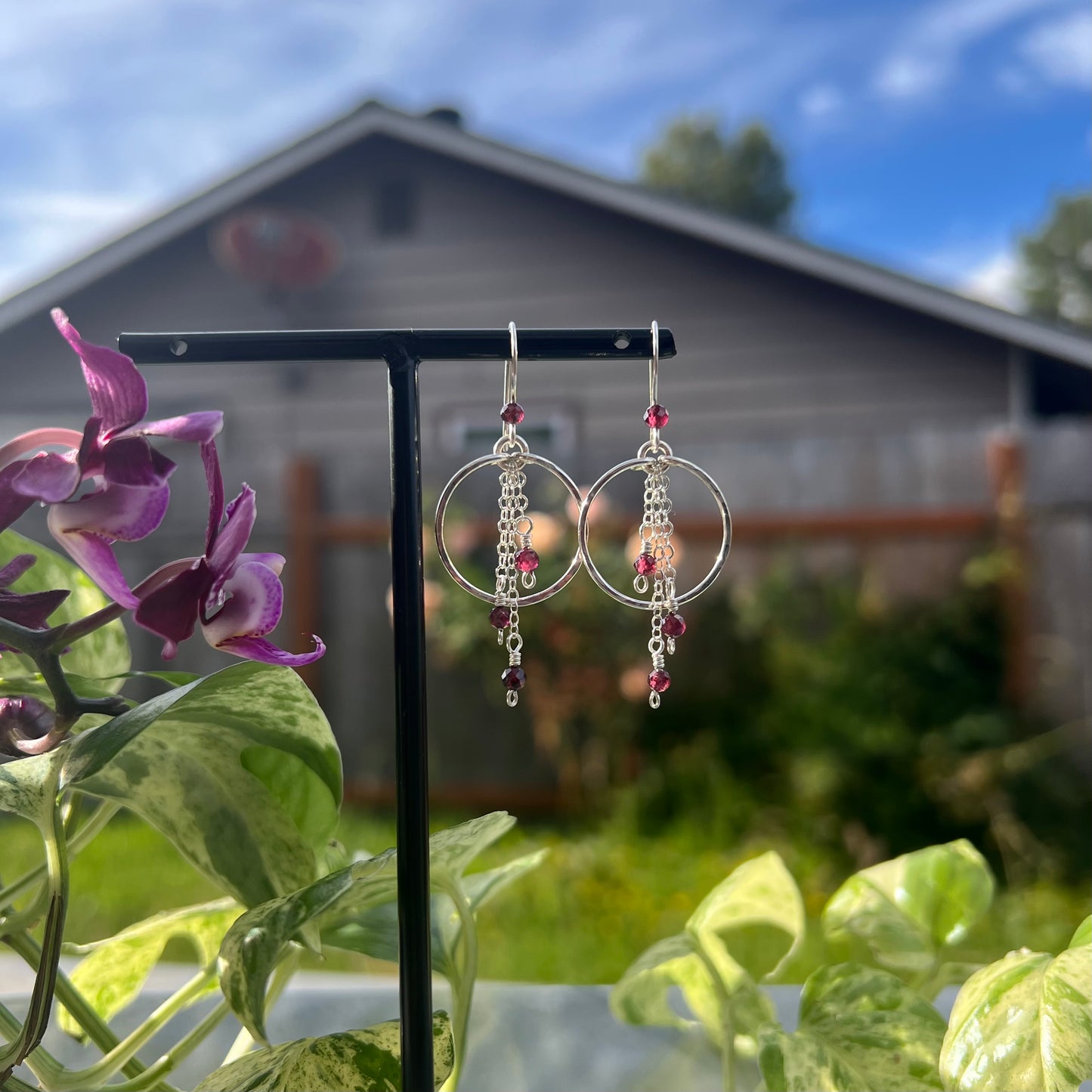Garnet Earrings in Argentium Silver
