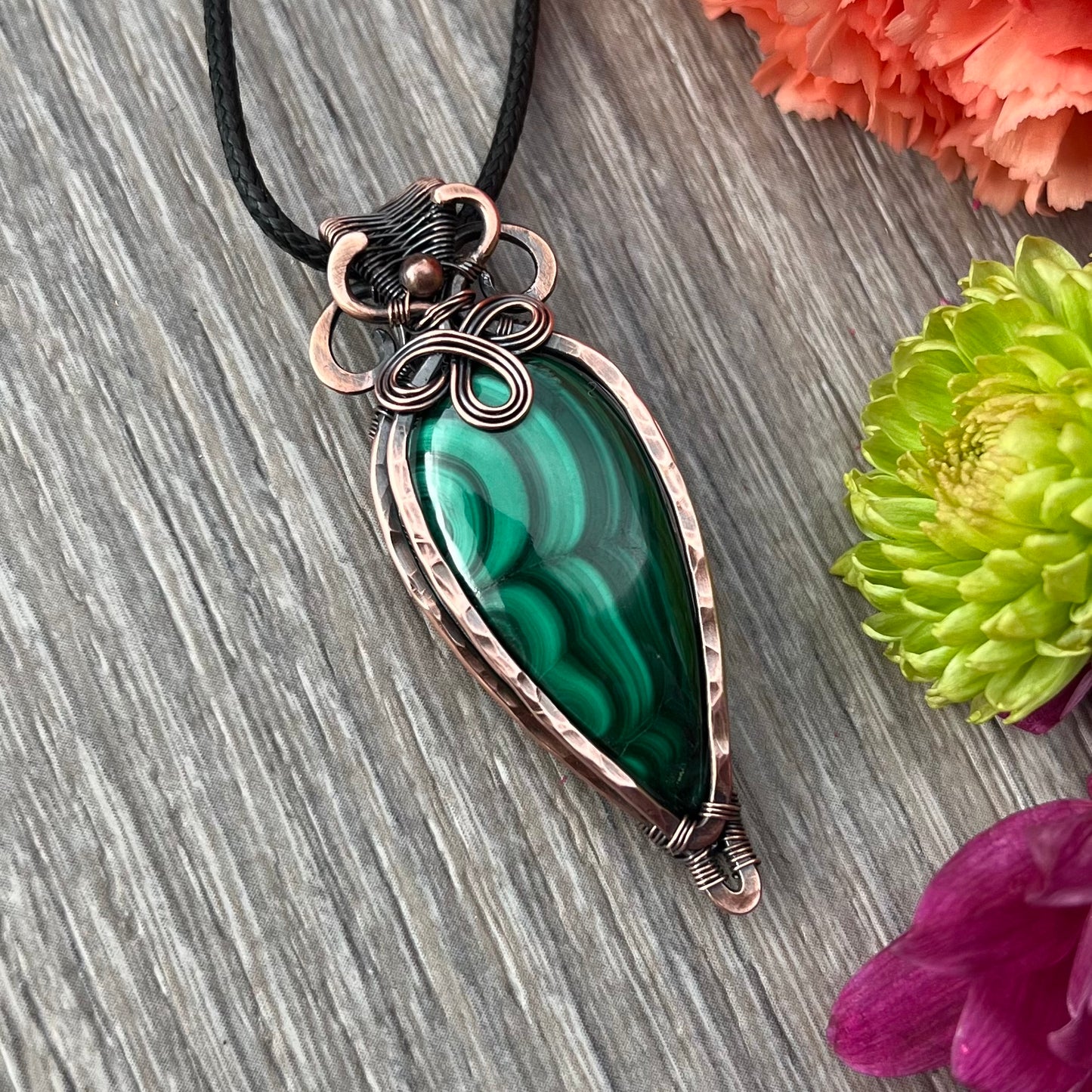 Malachite Pendant in Copper
