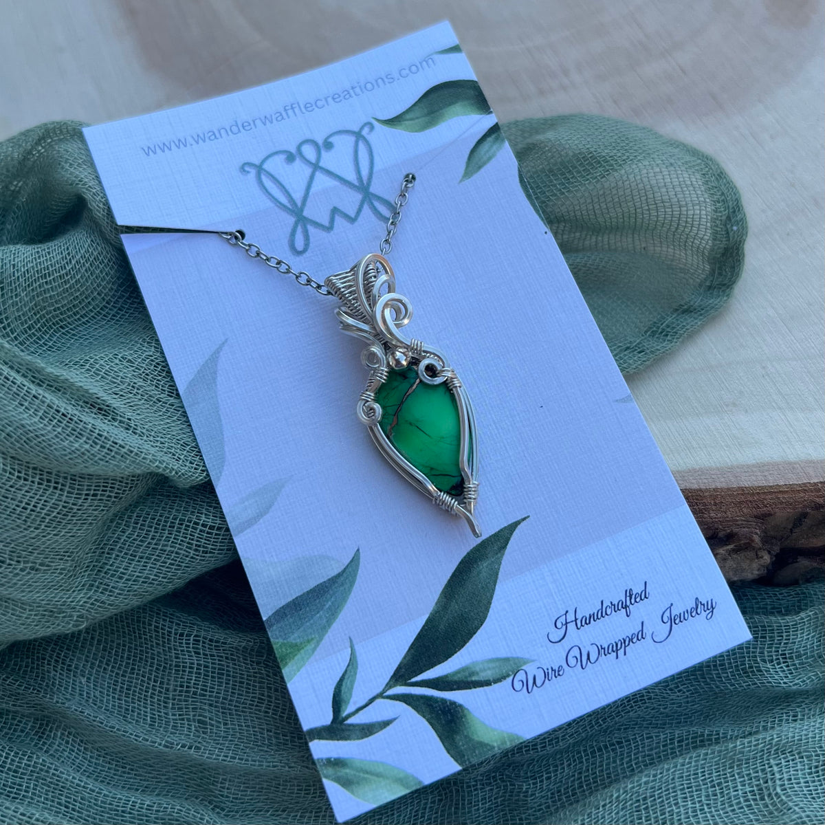 Green Dahlia Turquoise Composite Pendant|Argentium Silver