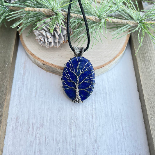 Tree of Life on Lapis Lazuli Pendant in antiqued Argentium Silver