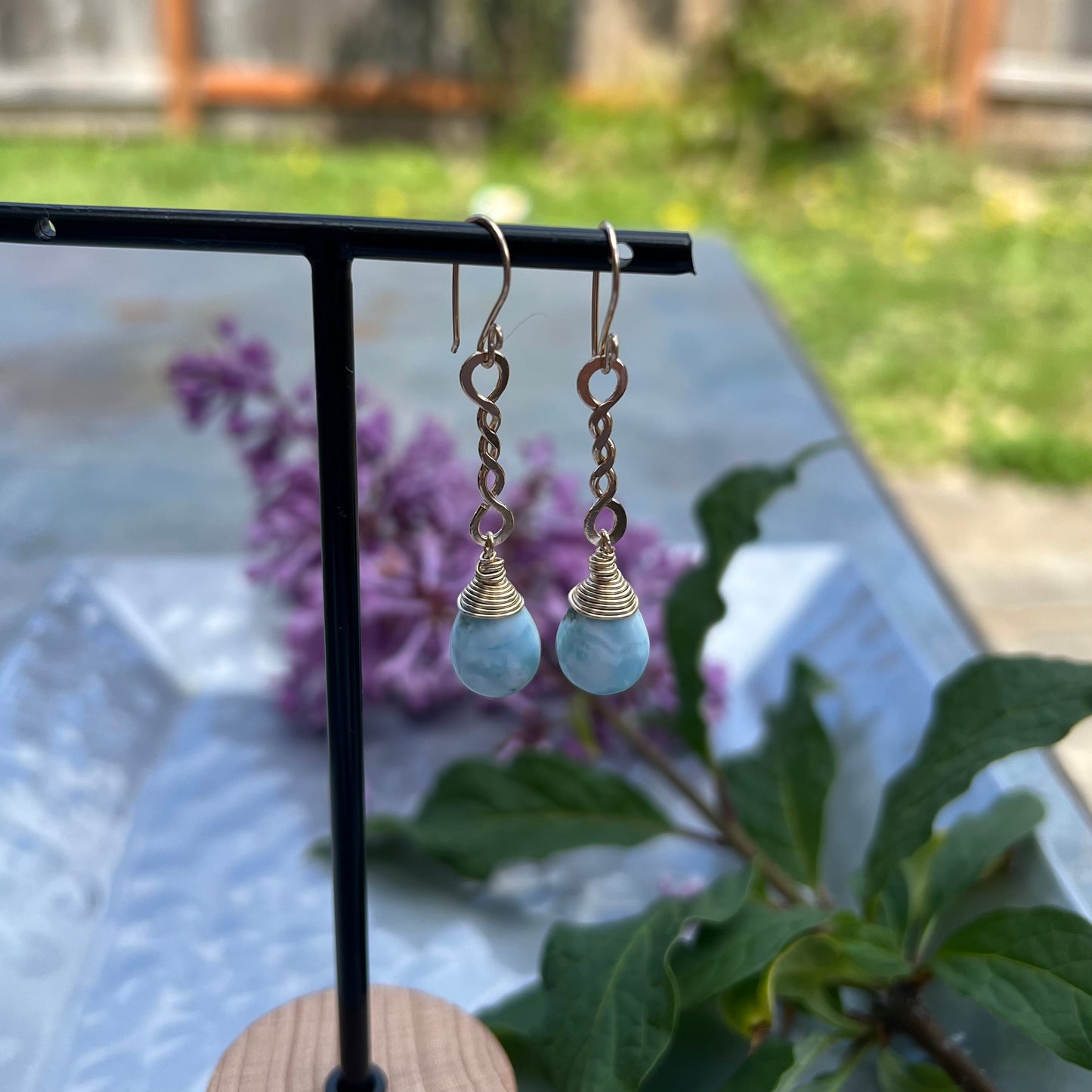 Larimar Earrings in 14k Gold Filled Wire