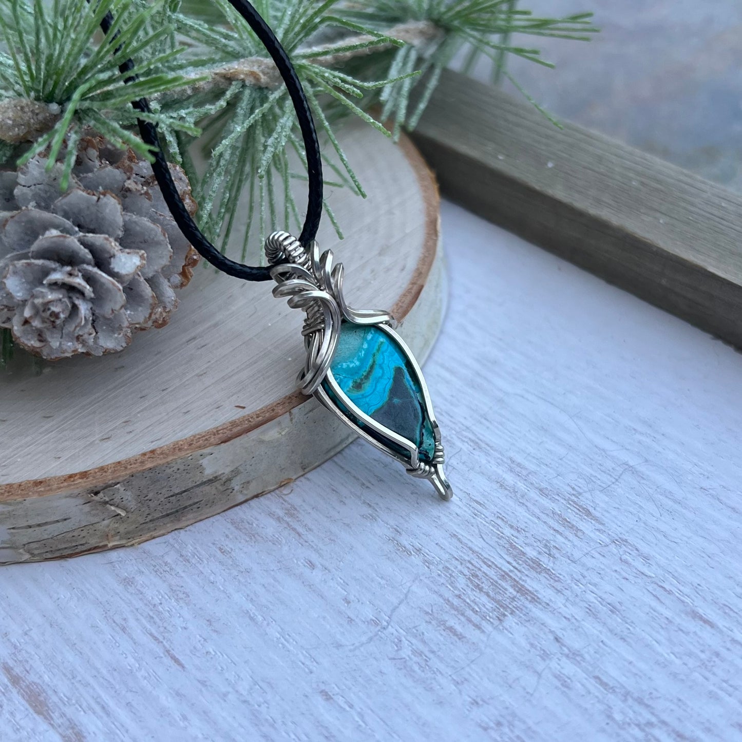 Crisocolla Malachite Pendant in Argentium Silver