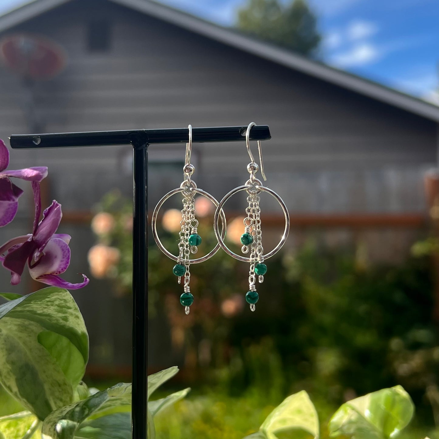 Malachite Earrings in Argentium Silver