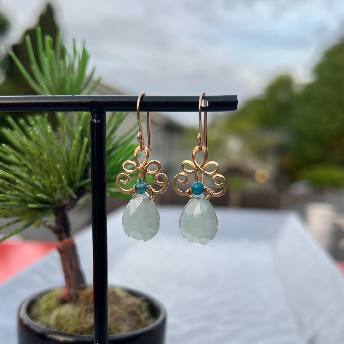 Aquamarine with Blue Apatite Earrings in 14k Gold-Filled Wire