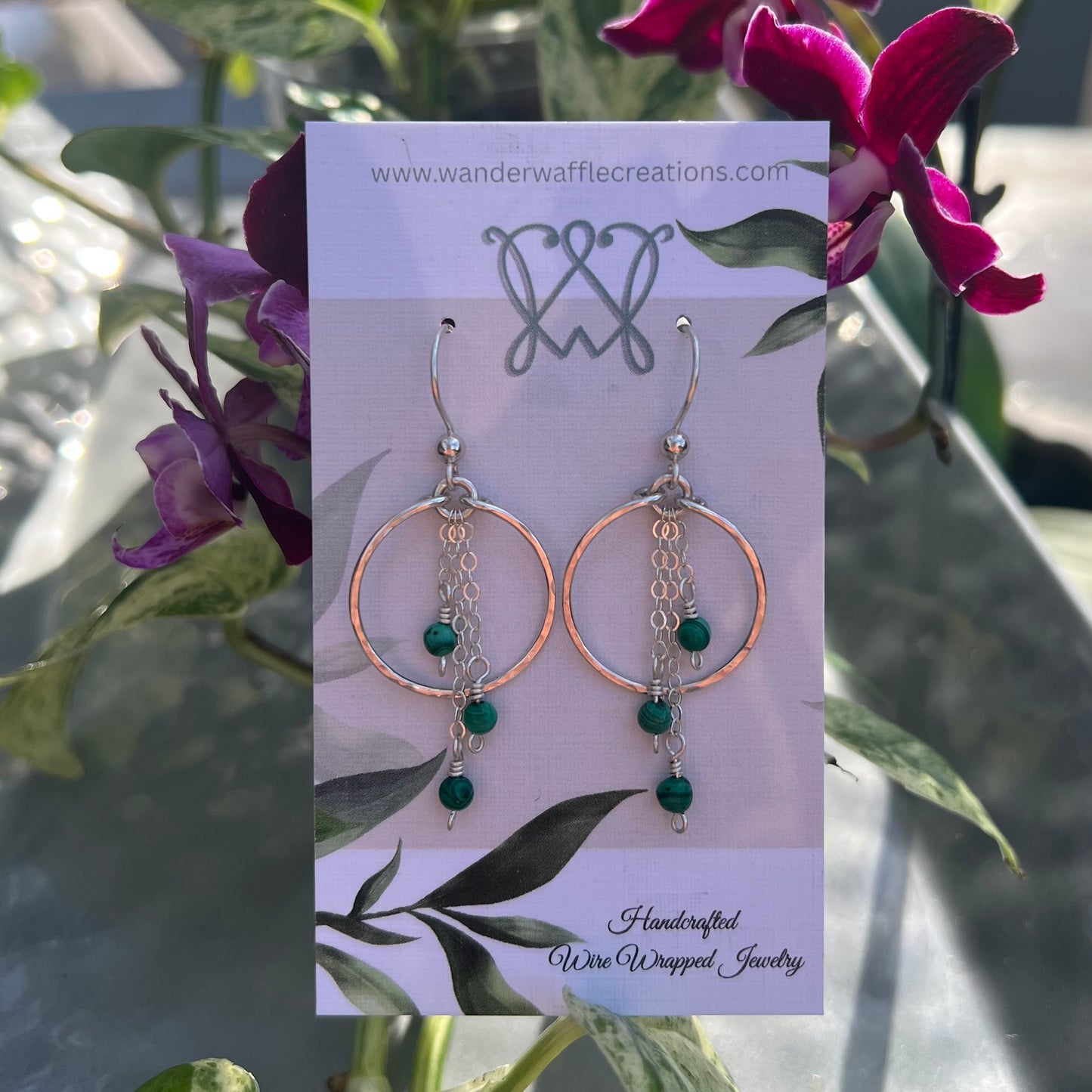 Malachite Earrings in Argentium Silver