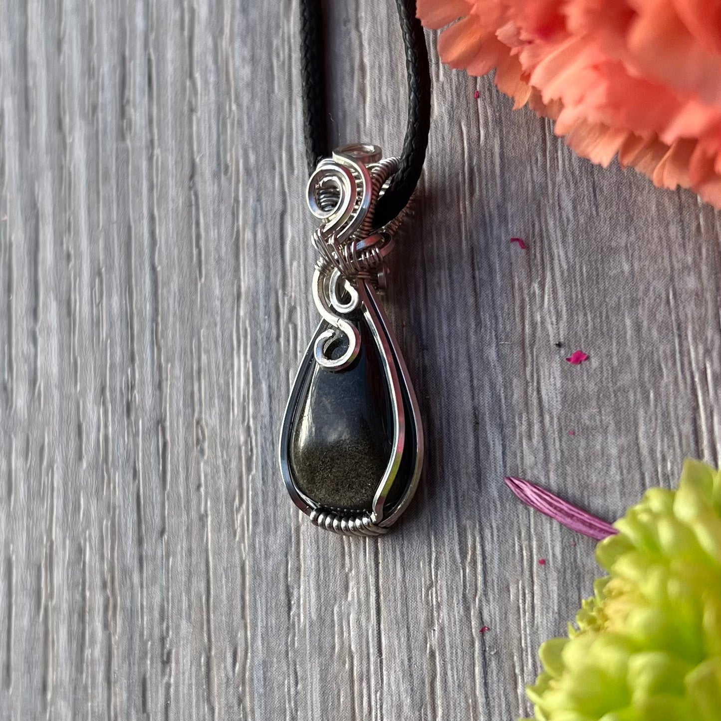 Golden Sheen Obsidian Pendant in Argentium Silver