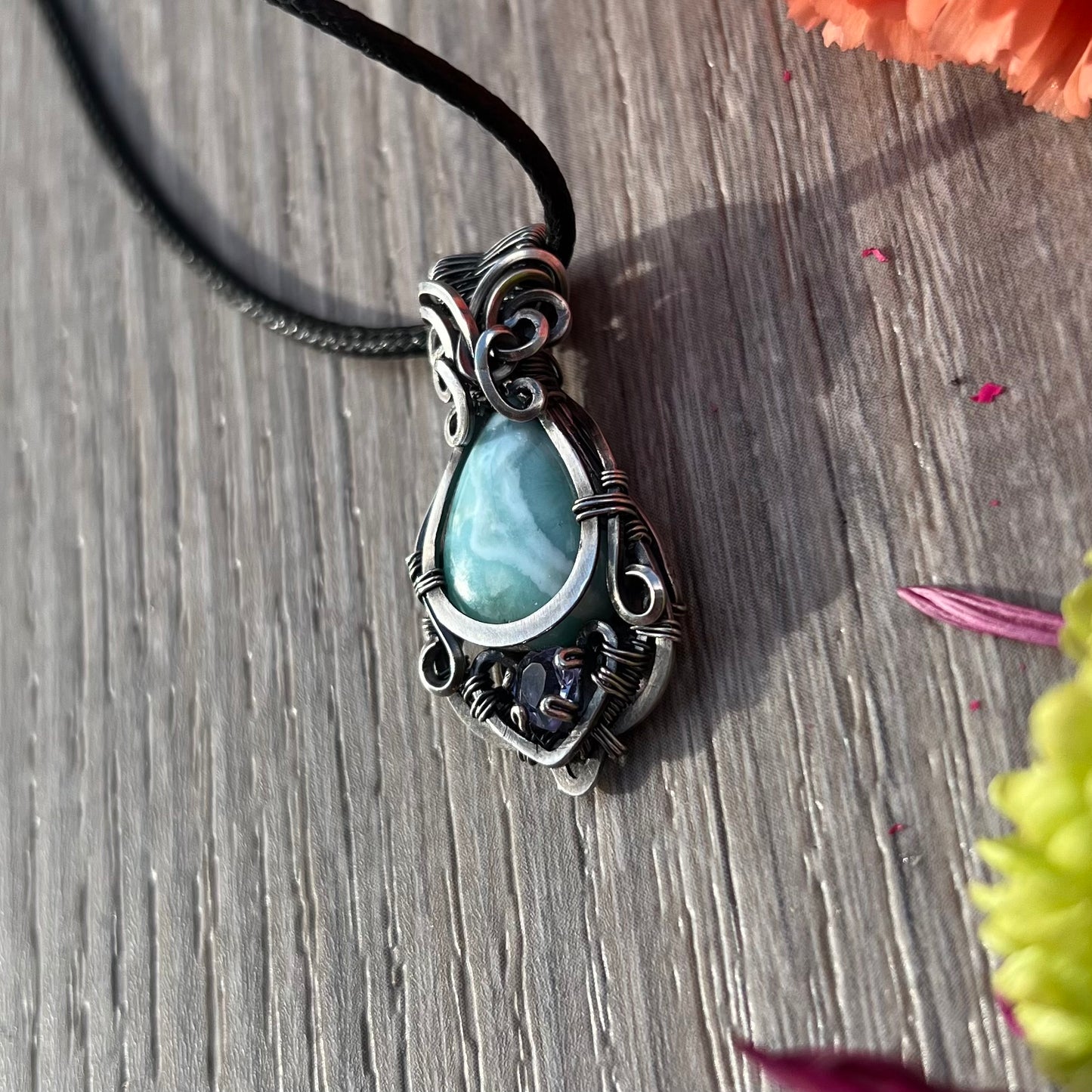 Larimar with Alexite Pendant in Argentium Silver