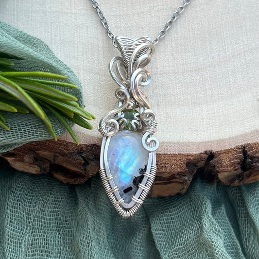 Moonstone & Peridot Argentium Silver Pendant