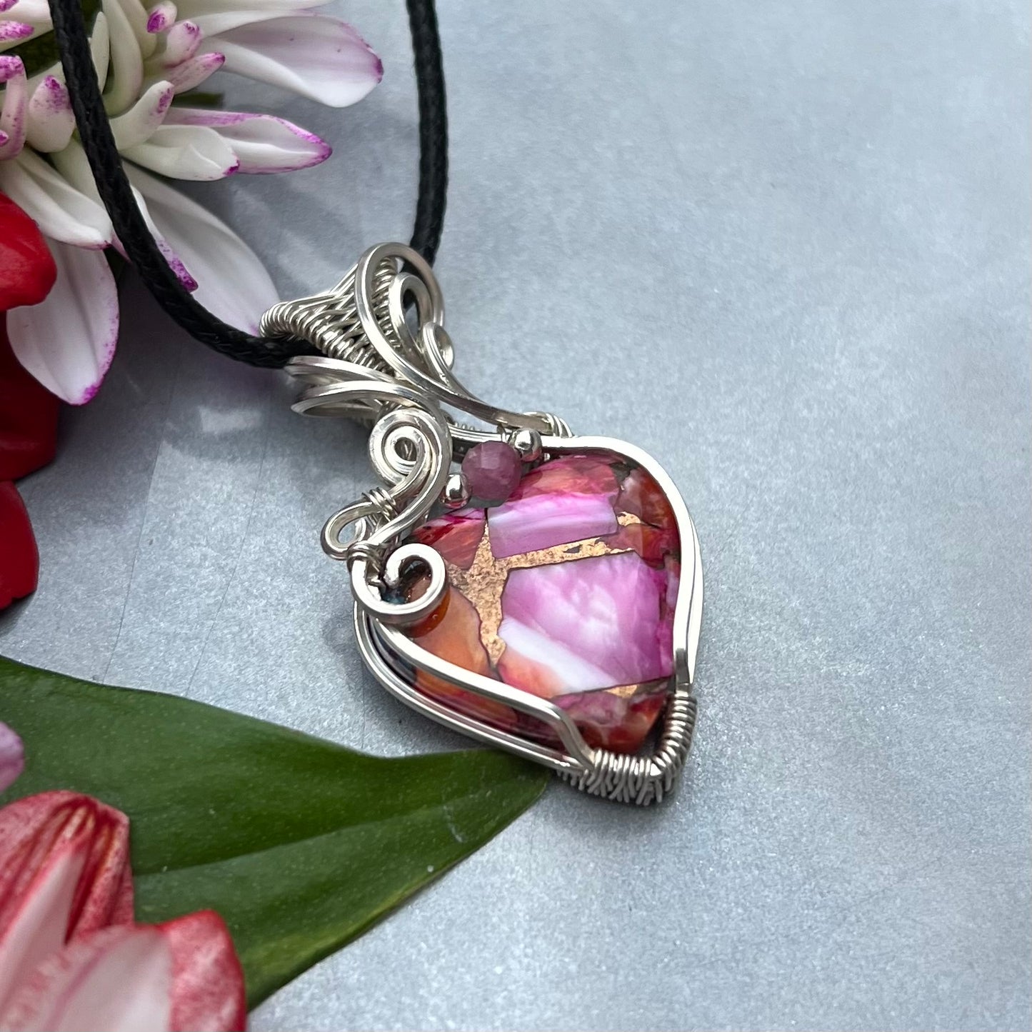 Pink Dahlia with Tourmaline in Argentium Silver
