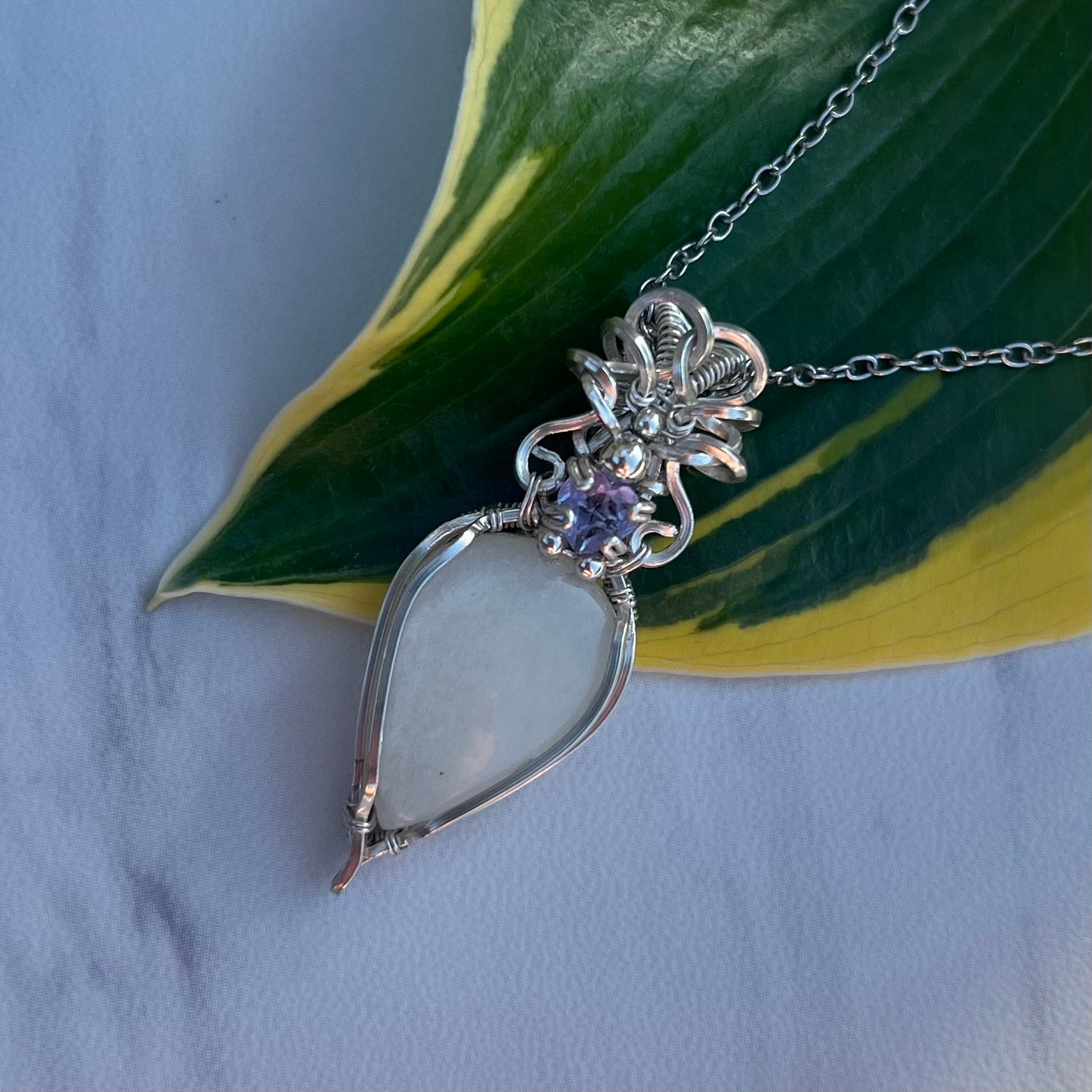Silky Moonstone with Lavender Alexite in Argentium Silver