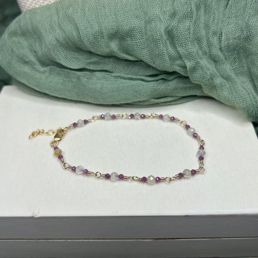 Golden Rutile Quartz & Ruby Bracelet – 14k Gold Filled