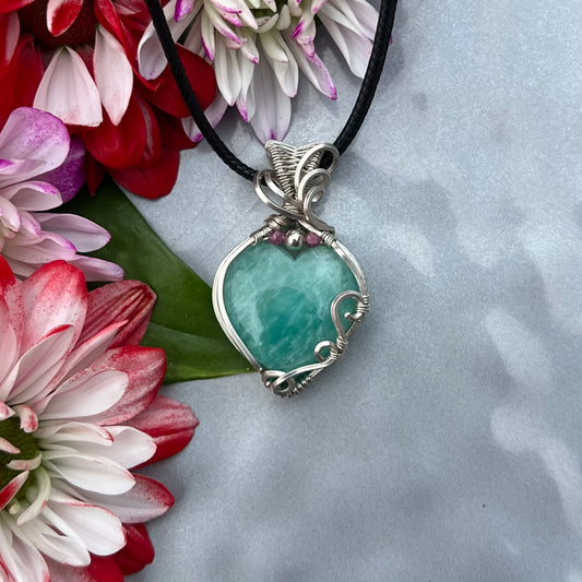 Amazonite with Rubies in Argentium Silver