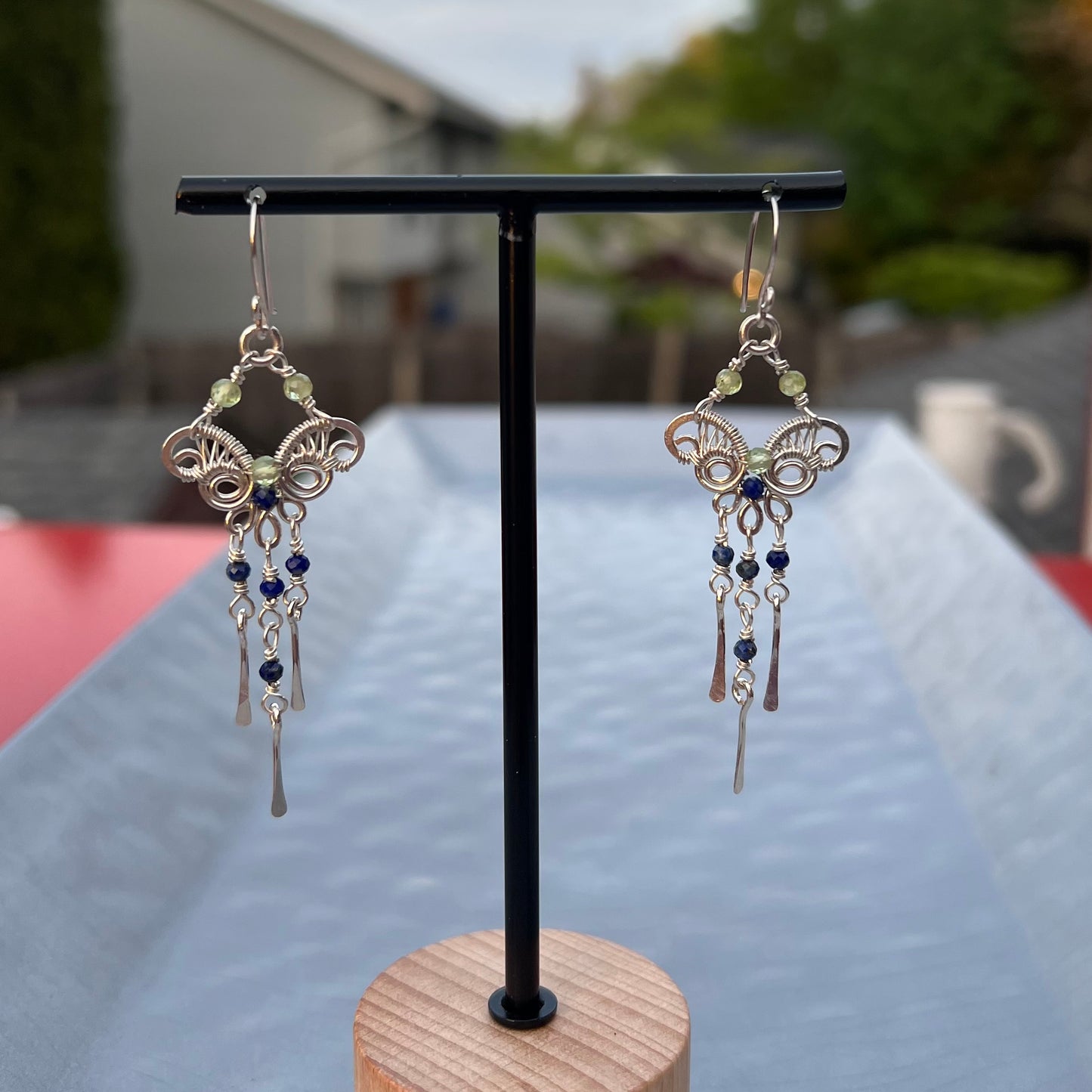Lapis Lazuli with Peridot Earrings Argentium Silver