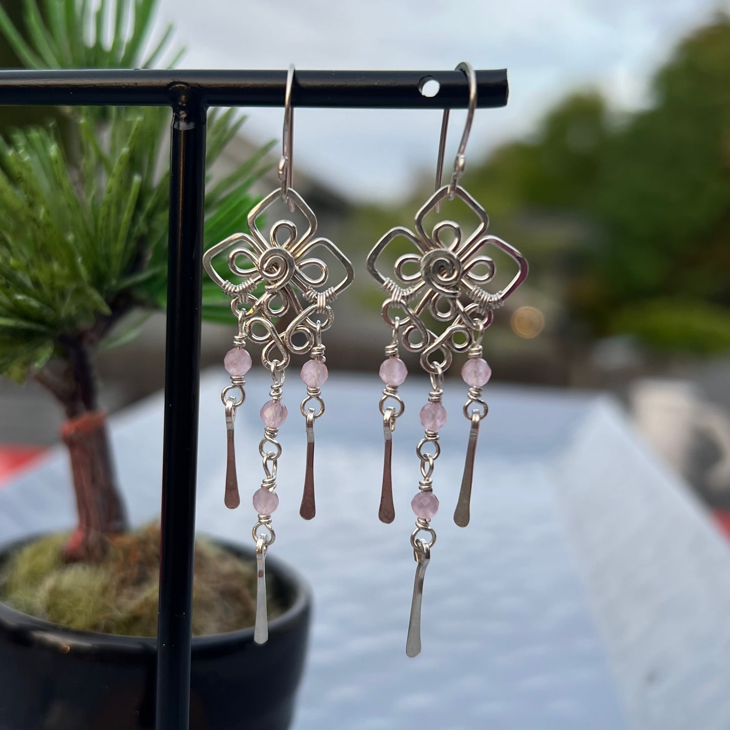 Rose Quartz Earrings Argentium Silver