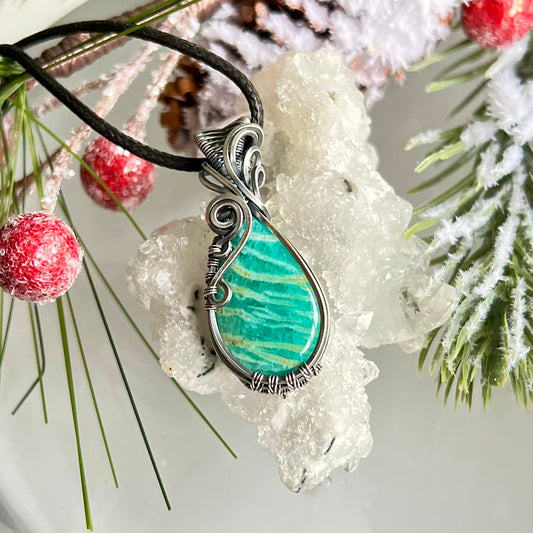 Russian Amazonite Pendant in Oxidized Argentium Silver