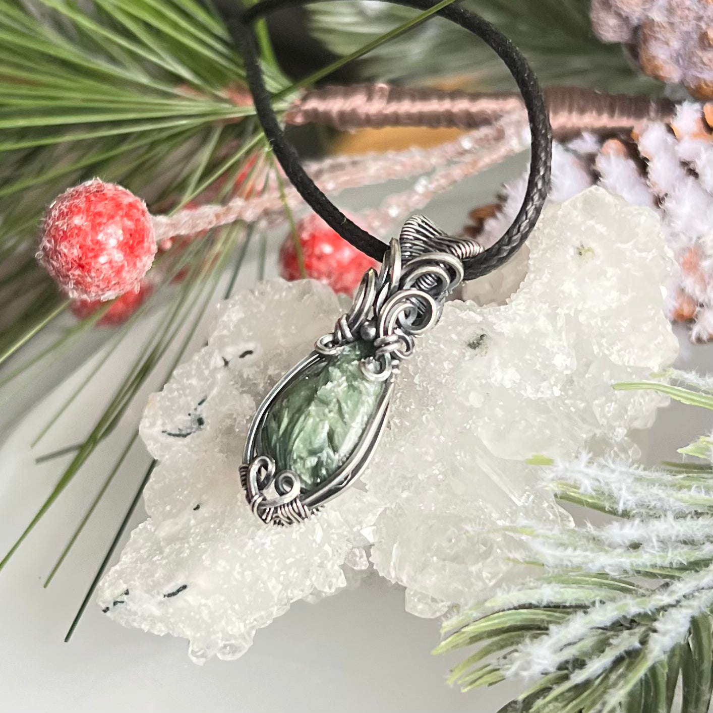 Seraphinite Pendant in Oxidized Argentium Silver