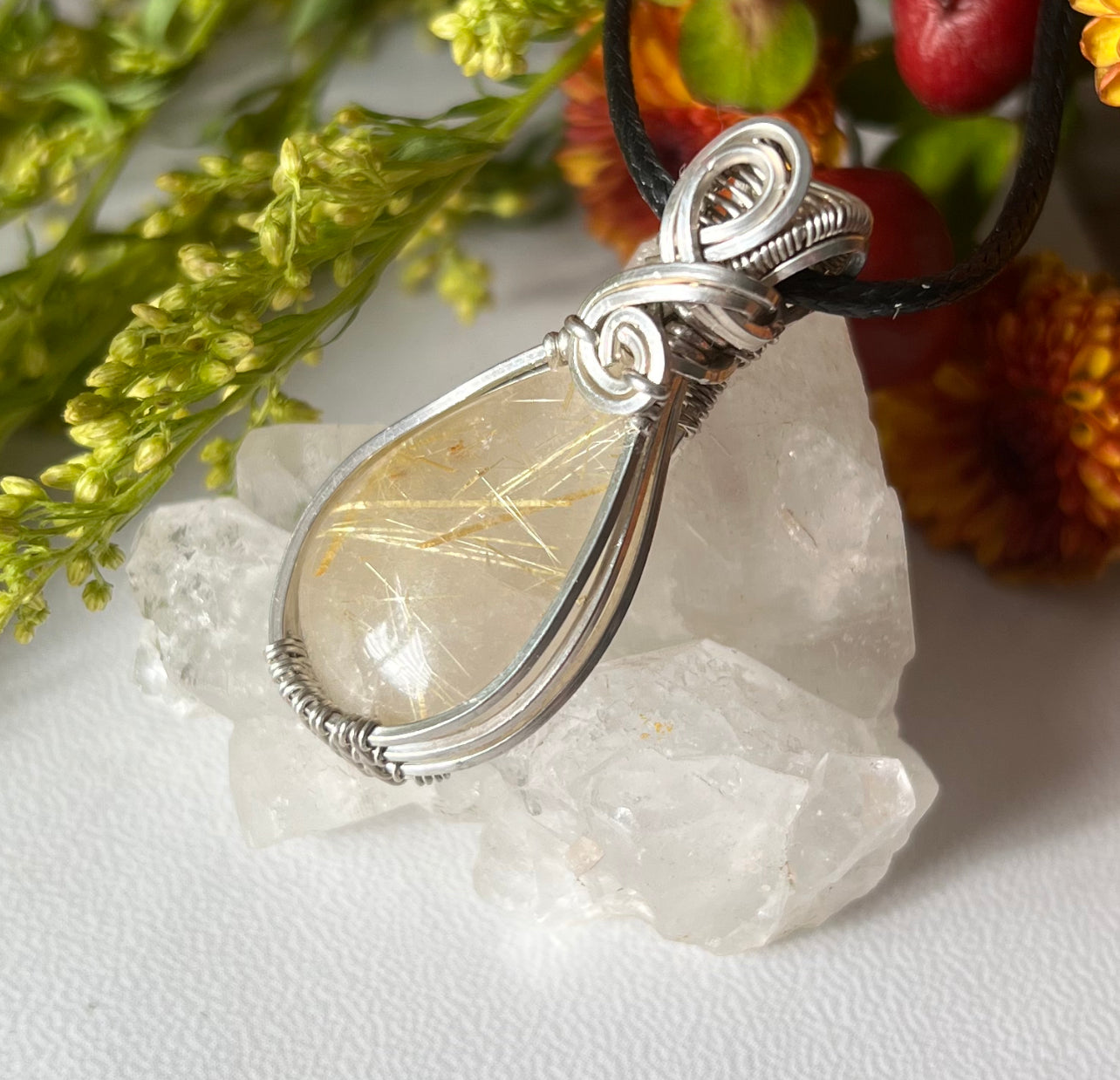 Golden Rutilated Quartz Pendant in Argentium Silver