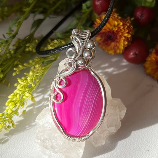 Banded Agate (dyed) Pendant in Argentium Silver