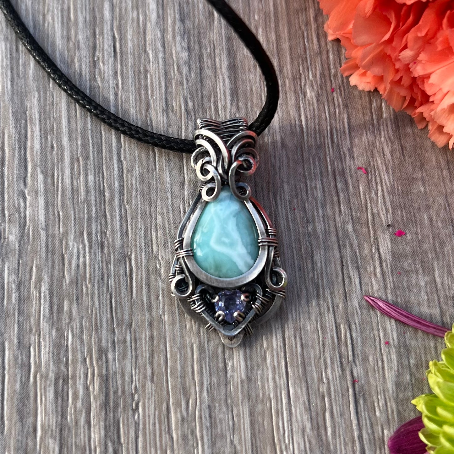 Larimar with Alexite Pendant in Argentium Silver