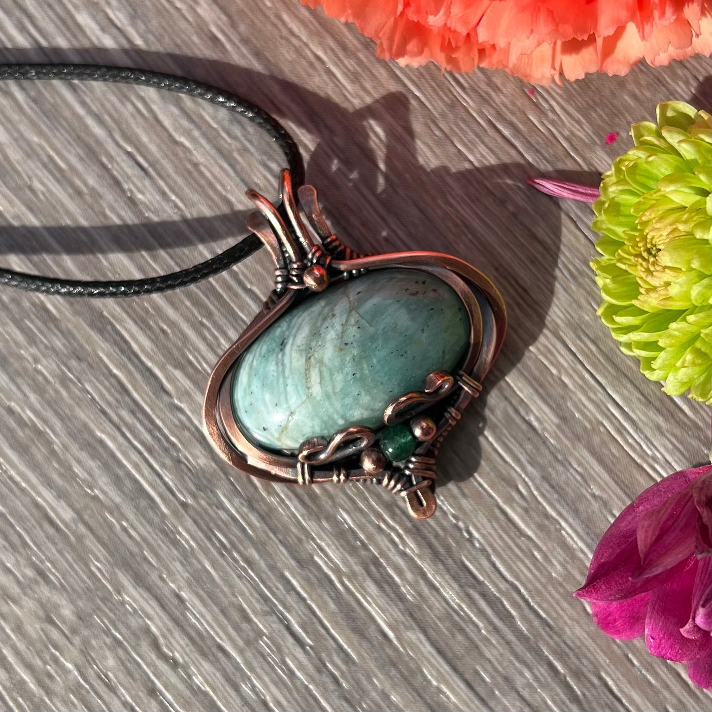 Amazonite with Green Aventurine Pendant in Copper