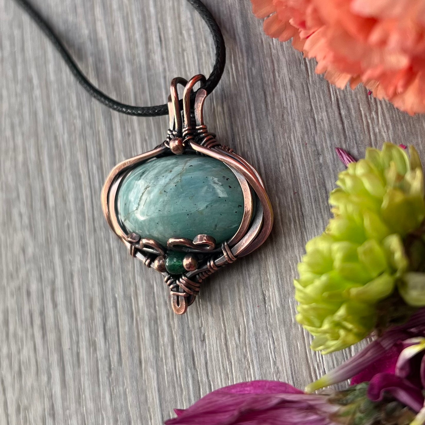 Amazonite with Green Aventurine Pendant in Copper