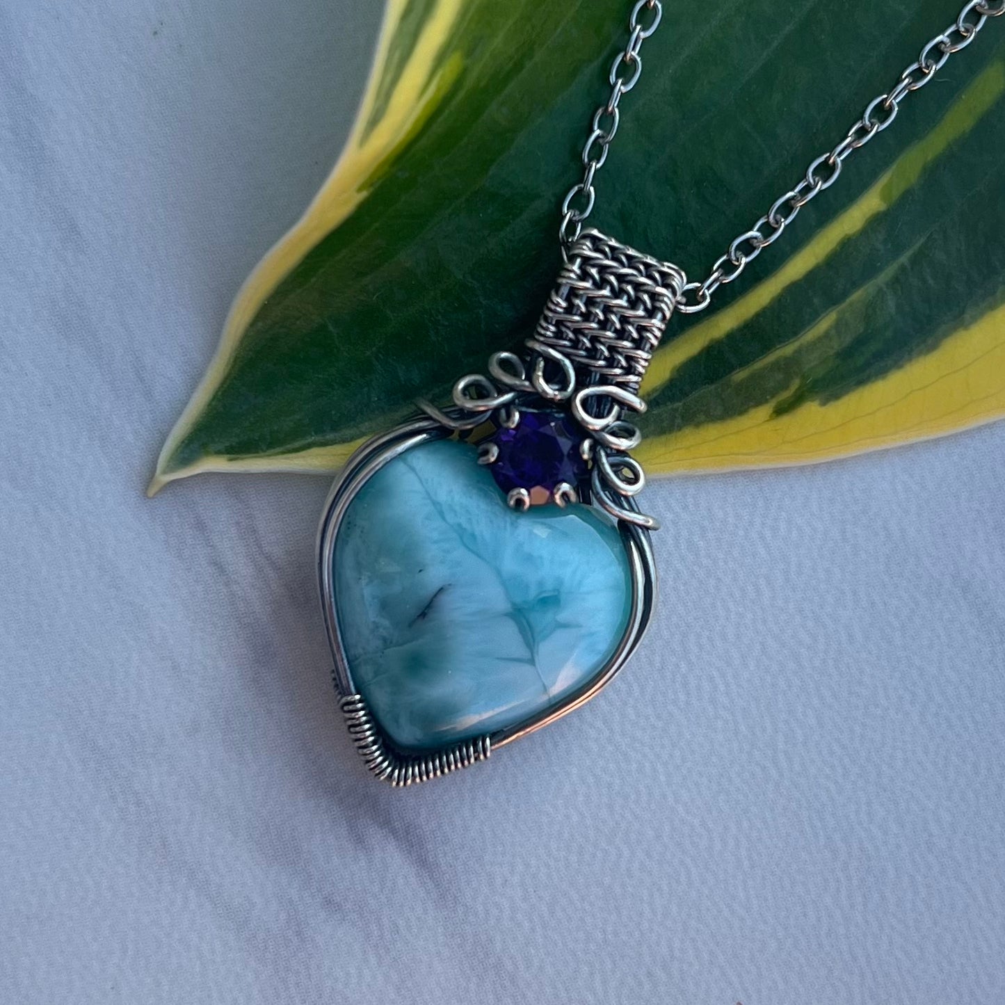 Larimar with Amethyst in Antiqued Argentium Silver