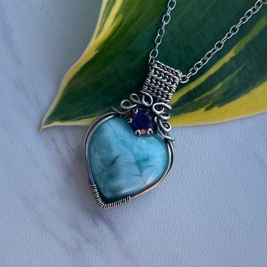 Larimar with Amethyst in Antiqued Argentium Silver