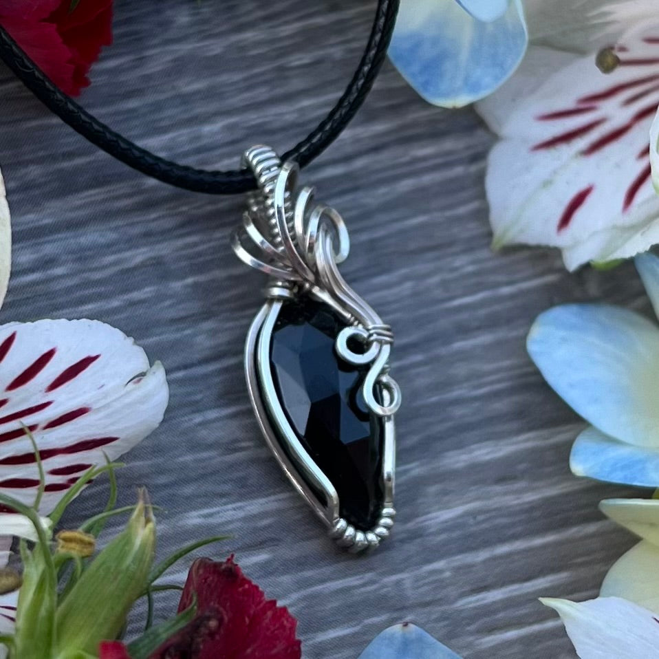 Black Onyx Pendant in Argentium Silver