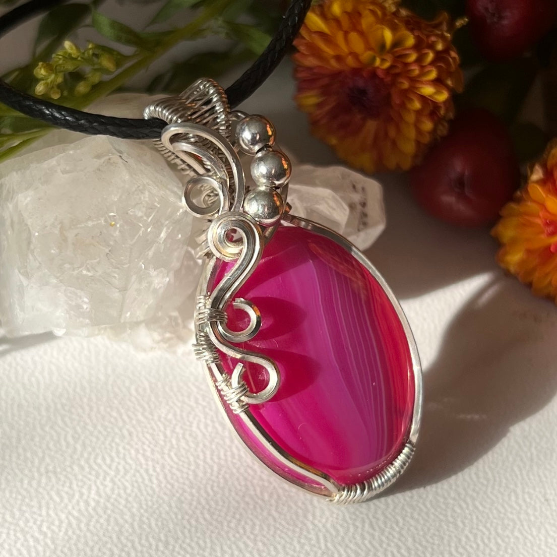 Banded Agate (dyed) Pendant in Argentium Silver