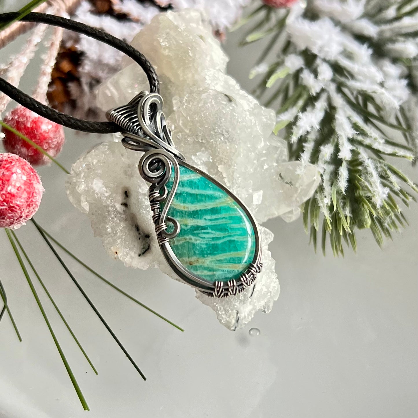 Russian Amazonite Pendant in Oxidized Argentium Silver