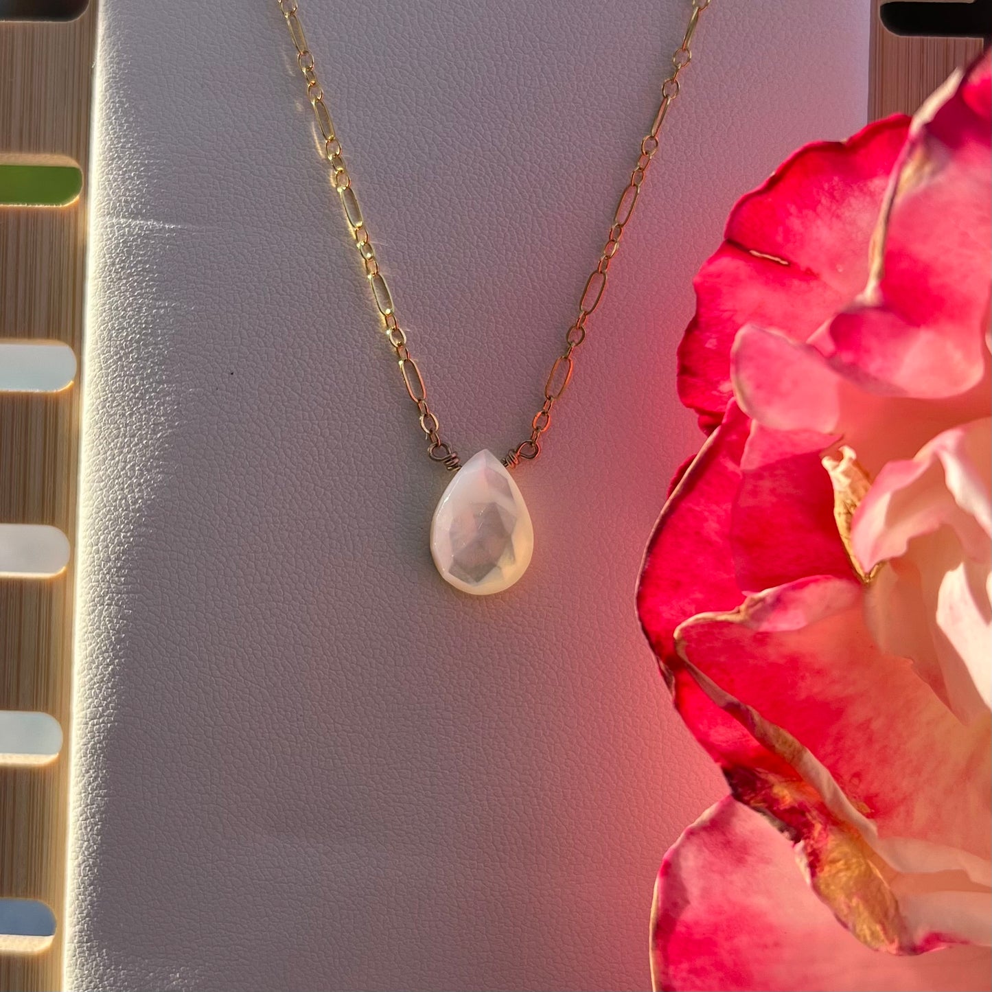 Mother of Pearl Necklace on 17” 14k Gold Filled Chain