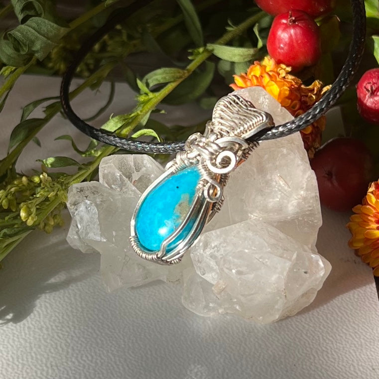 Persian Turquoise Pendant in Argentium Silver