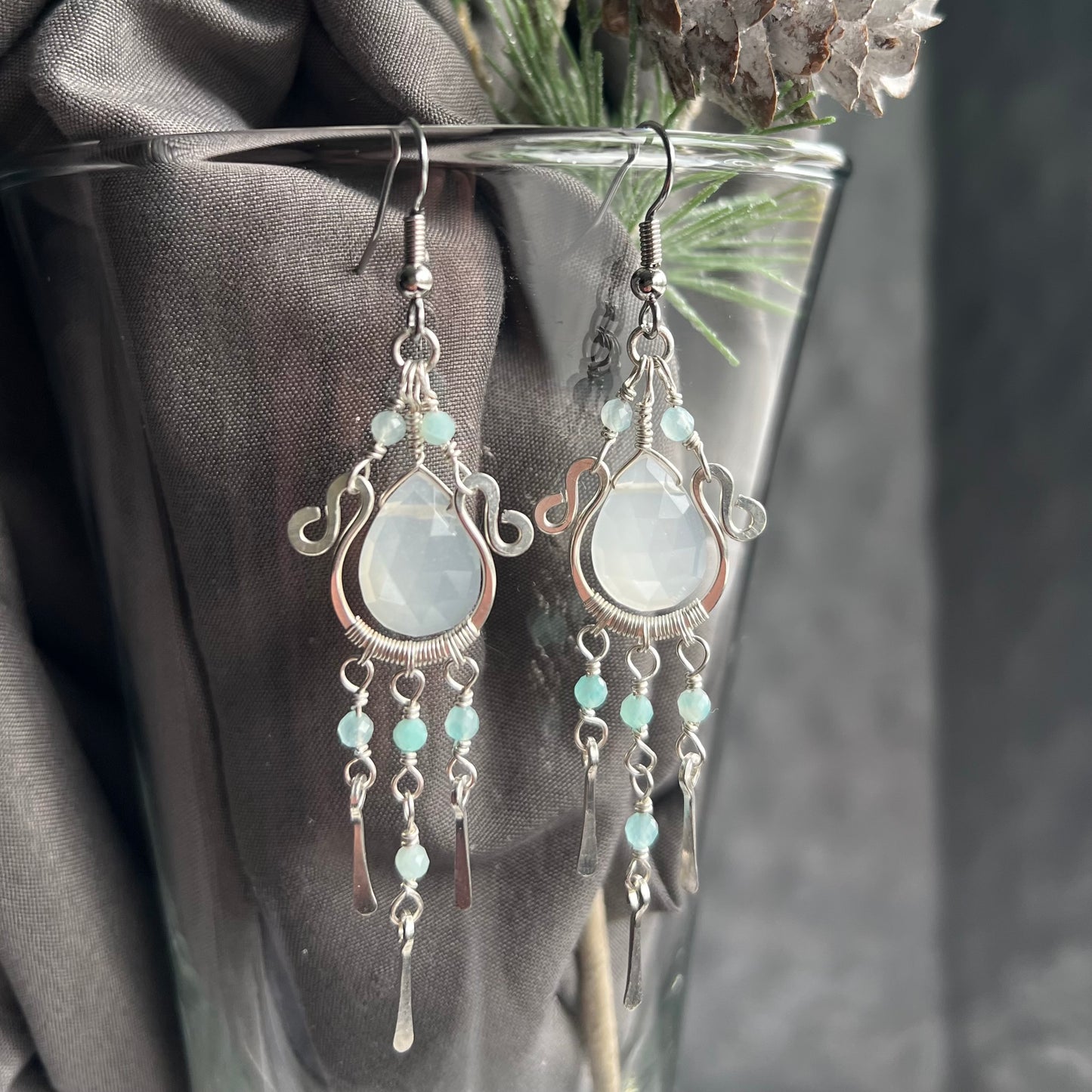 White Moonstone with Amazonite Earrings